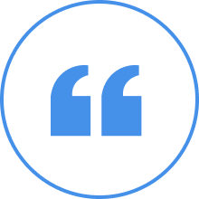 Blue quotation marks in a circle