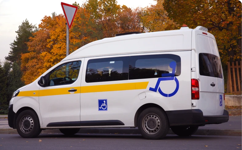 Handicap-accessible vehicle on suburban street