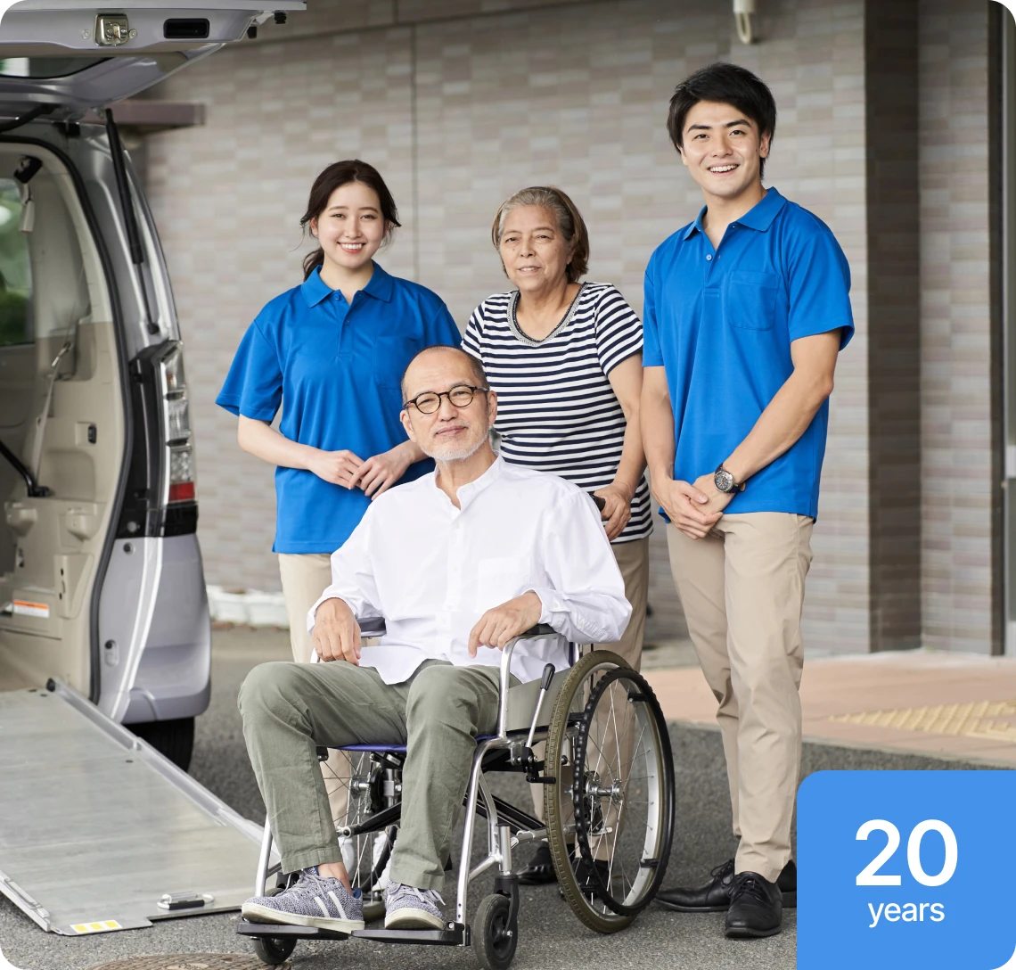 Smiling care team with elderly individuals