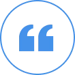 Blue quotation mark icon on black background.